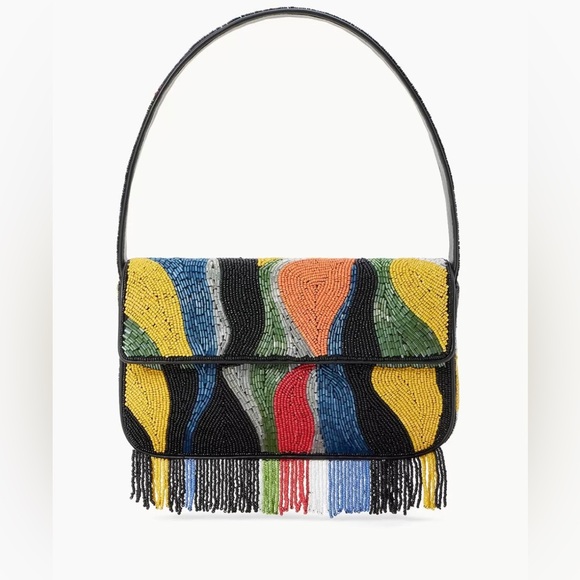 STAUD Handbags - STAUD Tommy Multicolor Glass Rainbow Beaded Marble Wave Shoulder Handbag
